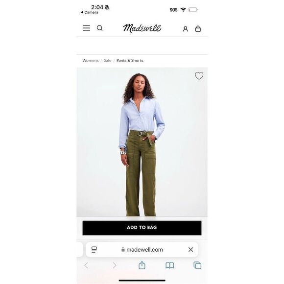 Madewell Women's Cargo Pants Size 26 Green Belted Slouchy Straight - Picture 2 of 7